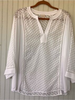 Chico's White Textured Lace-Panel V-Neck Sheer Tunic Sz 3 XL